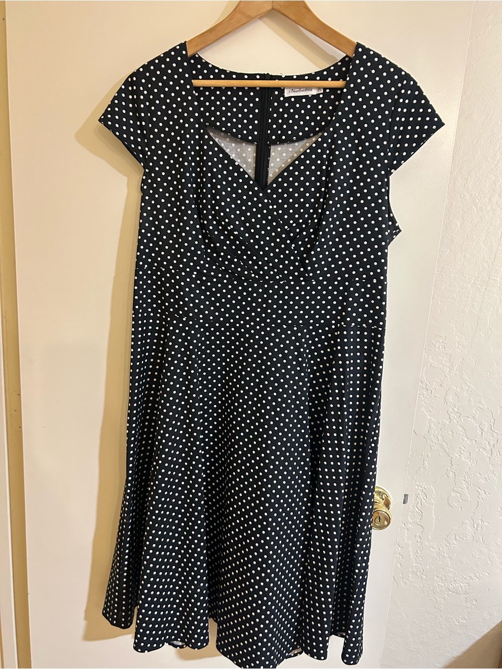 Pinup Black Polka Dot Midi Dress with Cap Sleeves